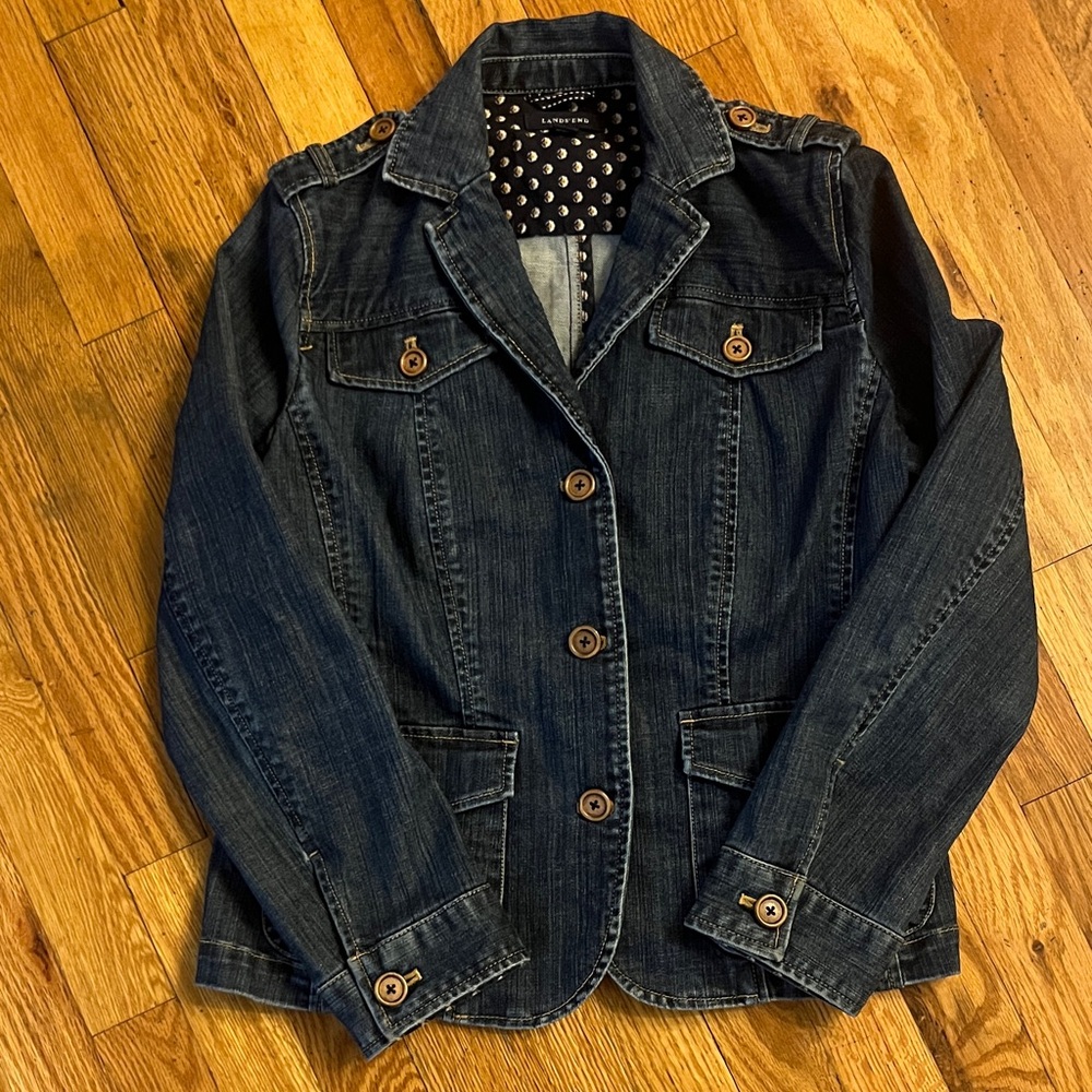 Lands' End Dark Blue Jean Jacket with Button Accents- size 8P